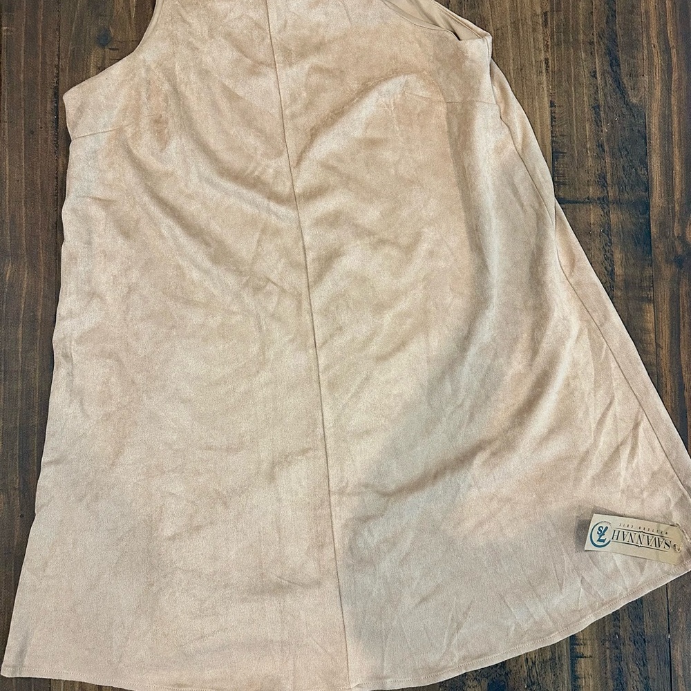 Beige Suede Look Sleeveless Dress